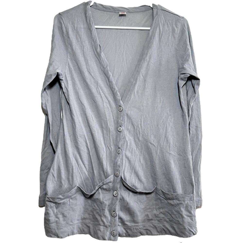 Only Hearts Cardigan 100% Organic Cotton Sweater Button Pockets V-Neck Gray M